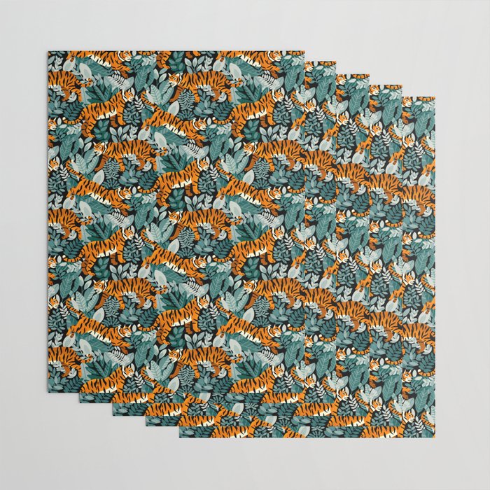 Bengal Tiger Teal Jungle Wrapping Paper Gallery Image 3