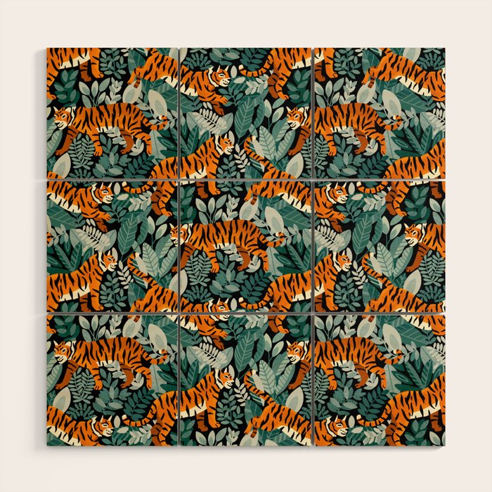 Bengal Tiger Teal Jungle Wood Wall Art Gallery Image 1