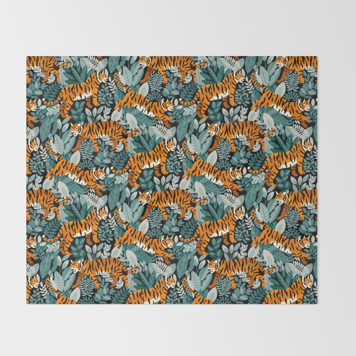 Bengal Tiger Teal Jungle Throw Blanket Gallery Image 2