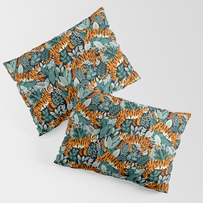 Bengal Tiger Teal Jungle Pillow Sham Gallery Image 3