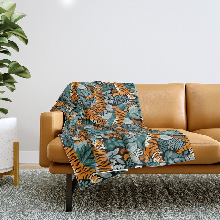 Bengal Tiger Teal Jungle Throw Blanket Gallery Image 1