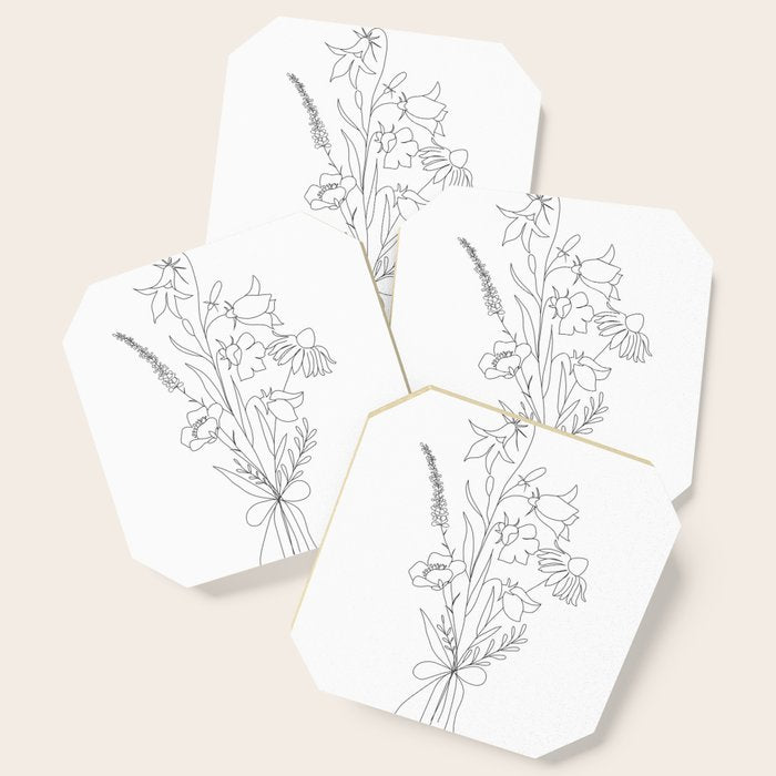 Small Wildflowers Minimalist Line Art Coaster Gallery Image 1