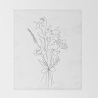 Small Wildflowers Minimalist Line Art Throw Blanket Gallery Image 2