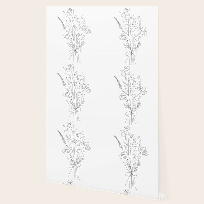 Small Wildflowers Minimalist Line Art Wallpaper Gallery Image 2