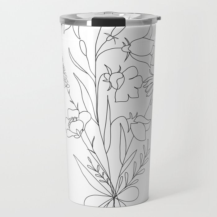 Small Wildflowers Minimalist Line Art Travel Mug Gallery Image 1