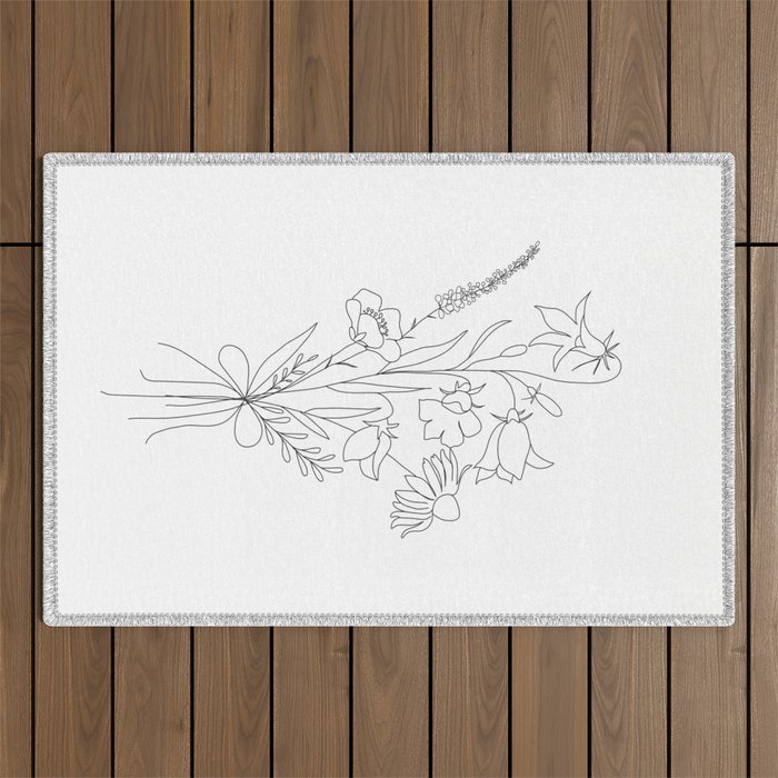 Small Wildflowers Minimalist Line Art Outdoor Rug Gallery Image 1