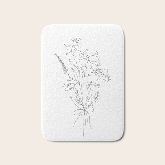 Small Wildflowers Minimalist Line Art Bath Mat Gallery Image 1