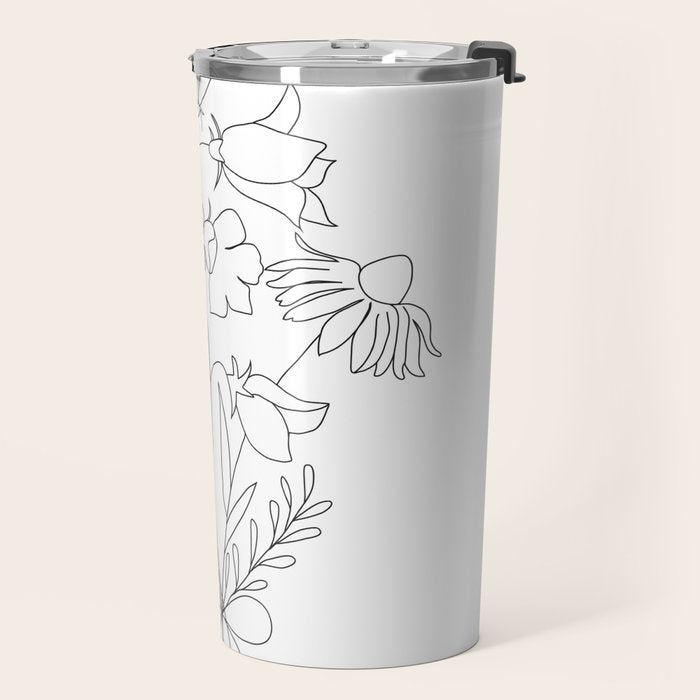 Small Wildflowers Minimalist Line Art Travel Mug Gallery Image 2