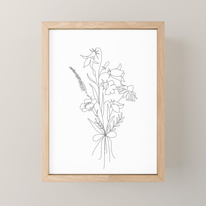 Small Wildflowers Minimalist Line Art Mini Art Print Gallery Image 1