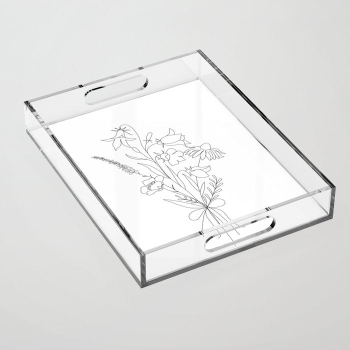 Small Wildflowers Minimalist Line Art Acrylic Tray Gallery Image 1