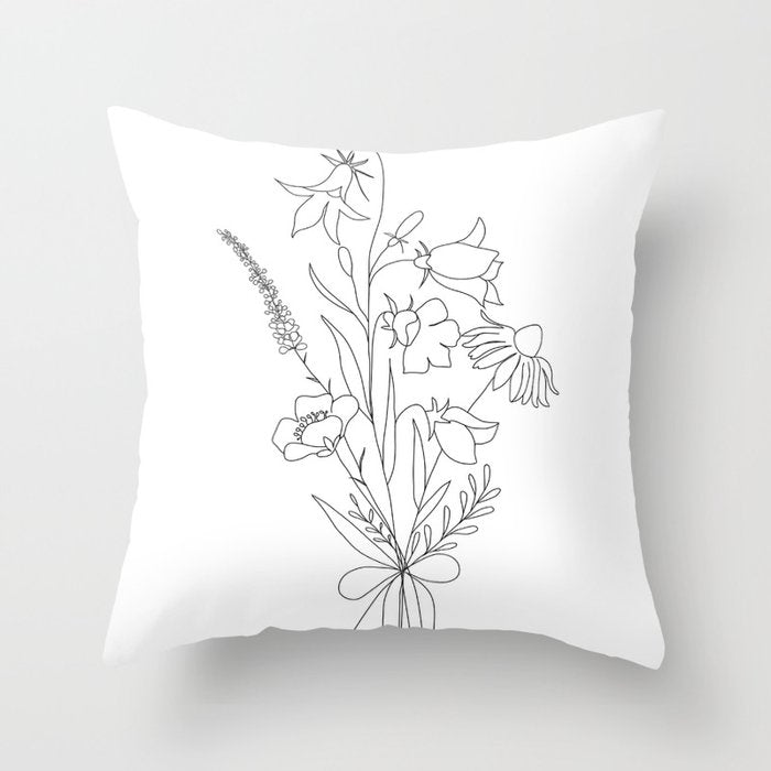 Small Wildflowers Minimalist Line Art Throw Pillow Gallery Image 6