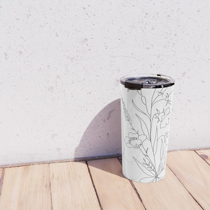 Small Wildflowers Minimalist Line Art Travel Mug Gallery Image 4