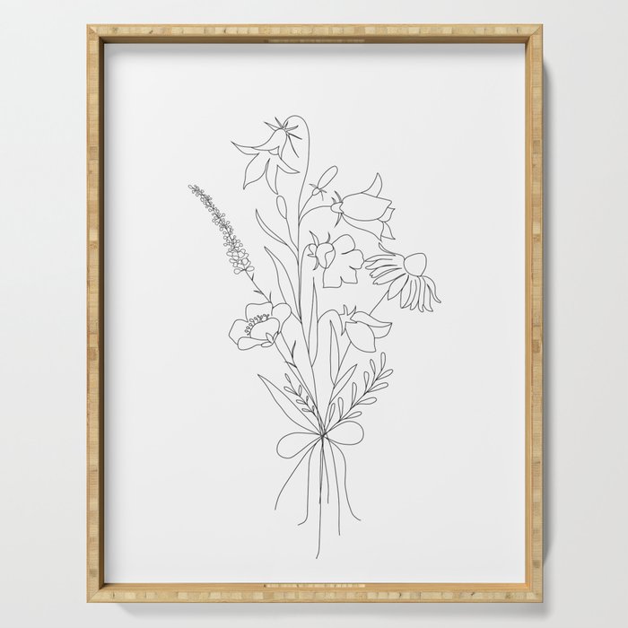 Small Wildflowers Minimalist Line Art Serving Tray Gallery Image 1