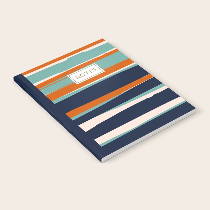 Stripes Abstract, Orange, Teal, Navy Notebook Gallery Image 2