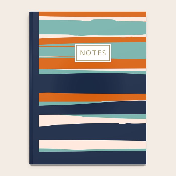 Stripes Abstract, Orange, Teal, Navy Notebook Gallery Image 4