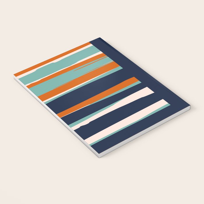 Stripes Abstract, Orange, Teal, Navy Notebook Gallery Image 3