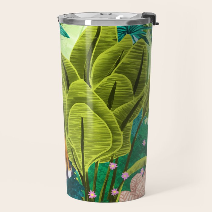 Jungle Tiger | Modern Bohemian Colorful Forest | Tropical Botanical Nature Watercolor Painting Travel Mug Gallery Image 2
