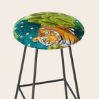 Jungle Tiger | Modern Bohemian Colorful Forest | Tropical Botanical Nature Watercolor Painting Stool Gallery Image 2