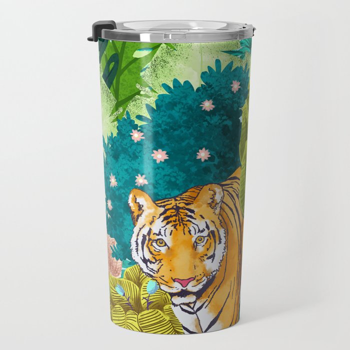 Jungle Tiger | Modern Bohemian Colorful Forest | Tropical Botanical Nature Watercolor Painting Travel Mug Gallery Image 3