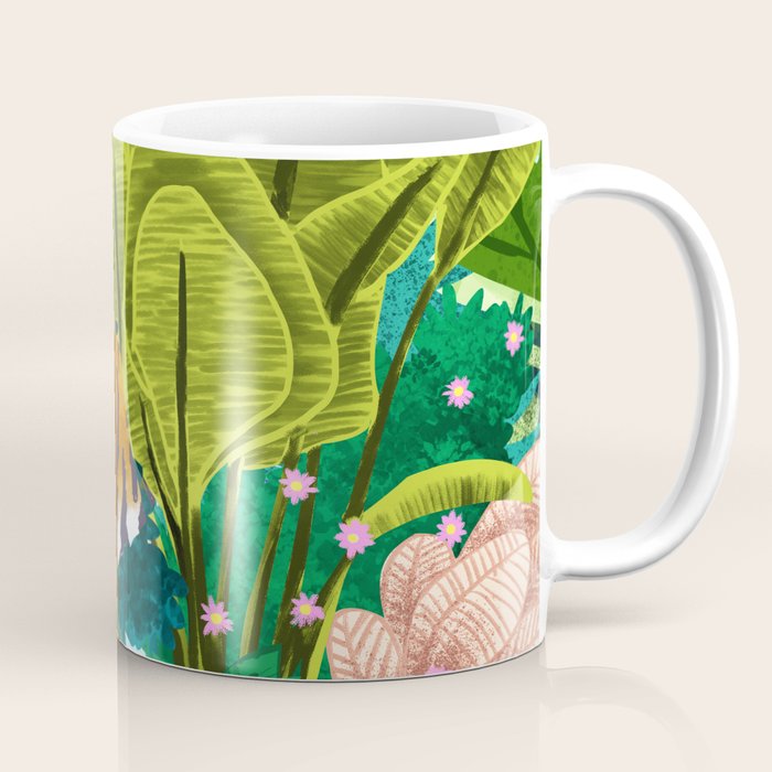 Jungle Tiger | Modern Bohemian Colorful Forest | Tropical Botanical Nature Watercolor Painting Coffee Mug Gallery Image 1