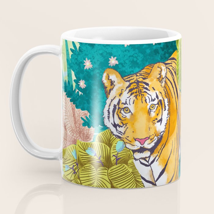 Jungle Tiger | Modern Bohemian Colorful Forest | Tropical Botanical Nature Watercolor Painting Coffee Mug Gallery Image 3