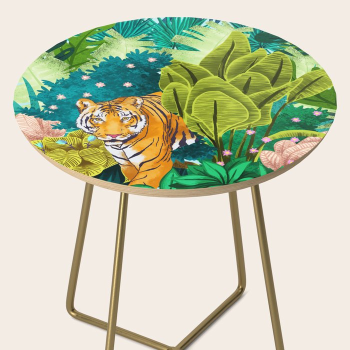 Jungle Tiger | Modern Bohemian Colorful Forest | Tropical Botanical Nature Watercolor Painting Side Table Gallery Image 2