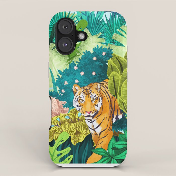 Jungle Tiger | Modern Bohemian Colorful Forest | Tropical Botanical Nature Watercolor Painting iPhone Case Gallery Image 1