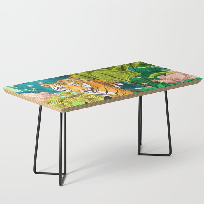 Jungle Tiger | Modern Bohemian Colorful Forest | Tropical Botanical Nature Watercolor Painting Coffee Table Gallery Image 1
