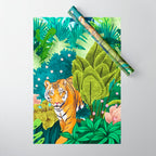 Jungle Tiger | Modern Bohemian Colorful Forest | Tropical Botanical Nature Watercolor Painting Wrapping Paper Gallery Image 1