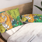 Jungle Tiger | Modern Bohemian Colorful Forest | Tropical Botanical Nature Watercolor Painting Pillow Sham Gallery Image 2