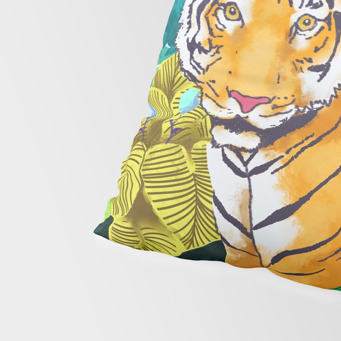 Jungle Tiger | Modern Bohemian Colorful Forest | Tropical Botanical Nature Watercolor Painting Pillow Sham Gallery Image 4