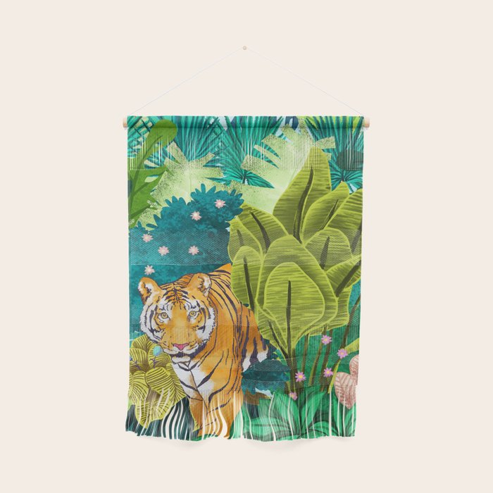 Jungle Tiger | Modern Bohemian Colorful Forest | Tropical Botanical Nature Watercolor Painting Wall Hanging Gallery Image 1