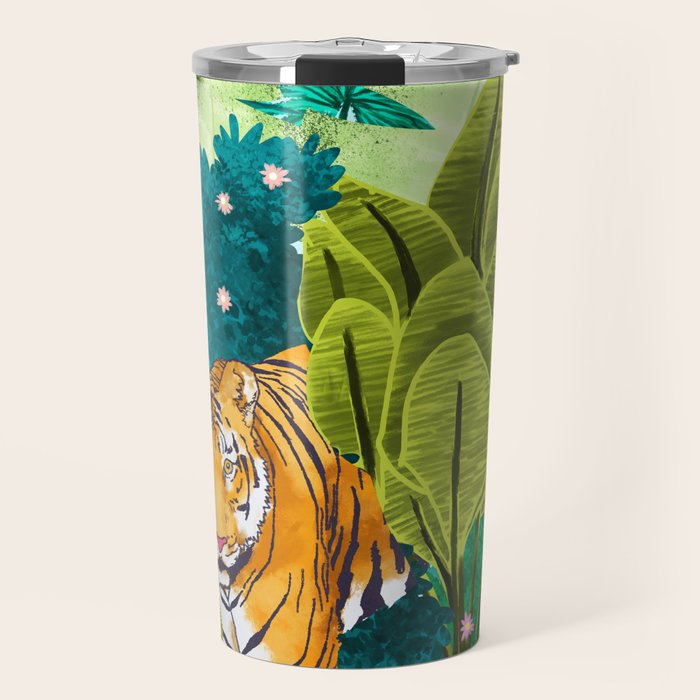 Jungle Tiger | Modern Bohemian Colorful Forest | Tropical Botanical Nature Watercolor Painting Travel Mug Gallery Image 1