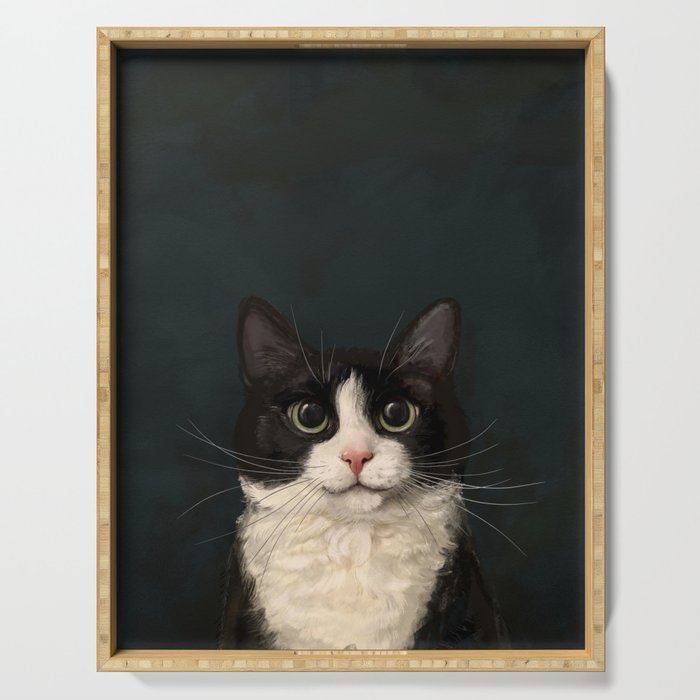 Tuxedo Cat Portrait Serving Tray Gallery Image 1
