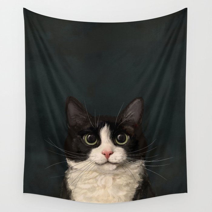 Tuxedo Cat Portrait Wall Tapestry Gallery Image 4