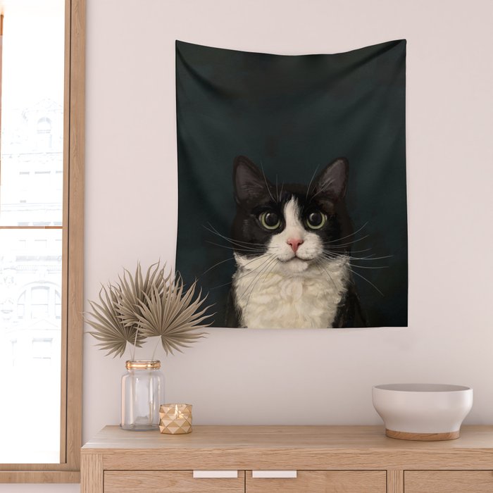 Tuxedo Cat Portrait Wall Tapestry Gallery Image 2