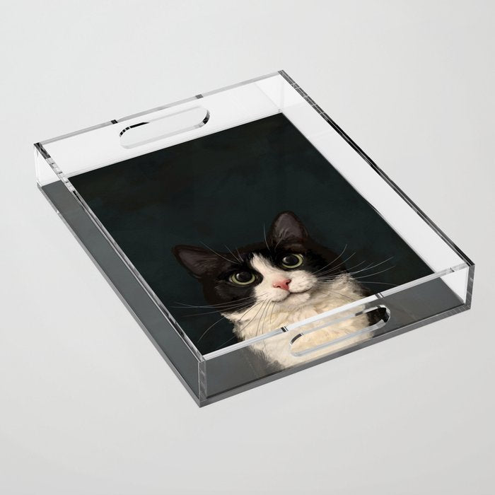 Tuxedo Cat Portrait Acrylic Tray Gallery Image 1