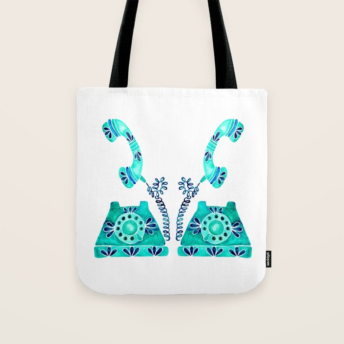 Vintage Rotary Phone - Turquoise Palette Tote Bag Gallery Image 1