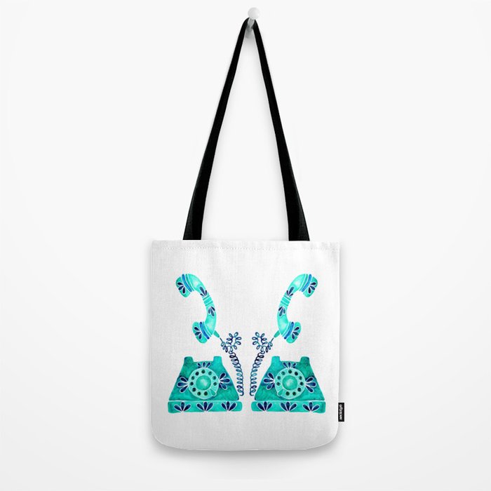 Vintage Rotary Phone - Turquoise Palette Tote Bag Gallery Image 2