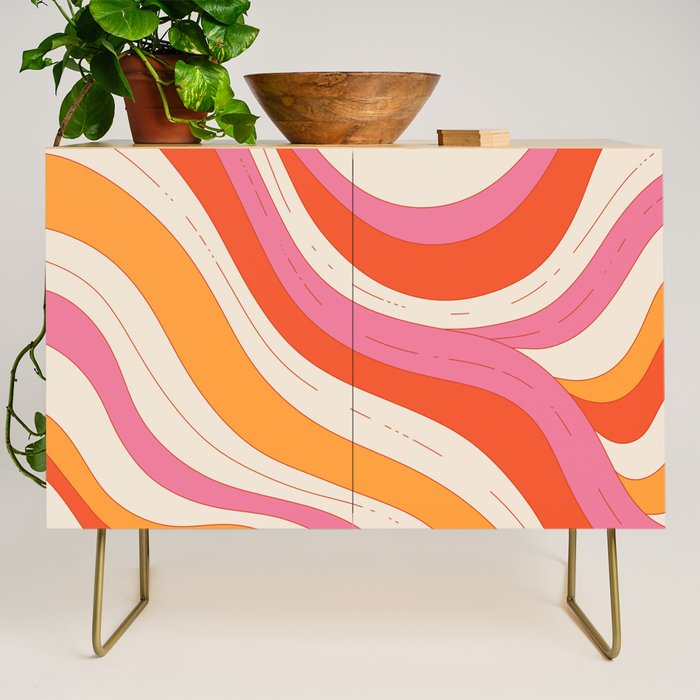 Orange Pink Abstract Retro 70s Credenza Gallery Image 1