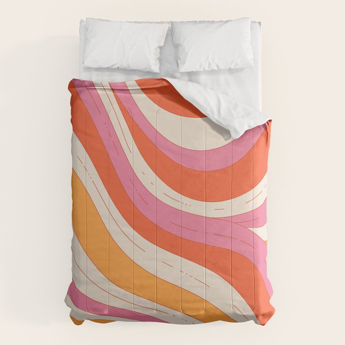 Orange Pink Abstract Retro 70s Comforter Gallery Image 1
