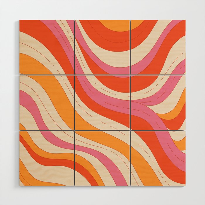 Orange Pink Abstract Retro 70s Wood Wall Art Gallery Image 1