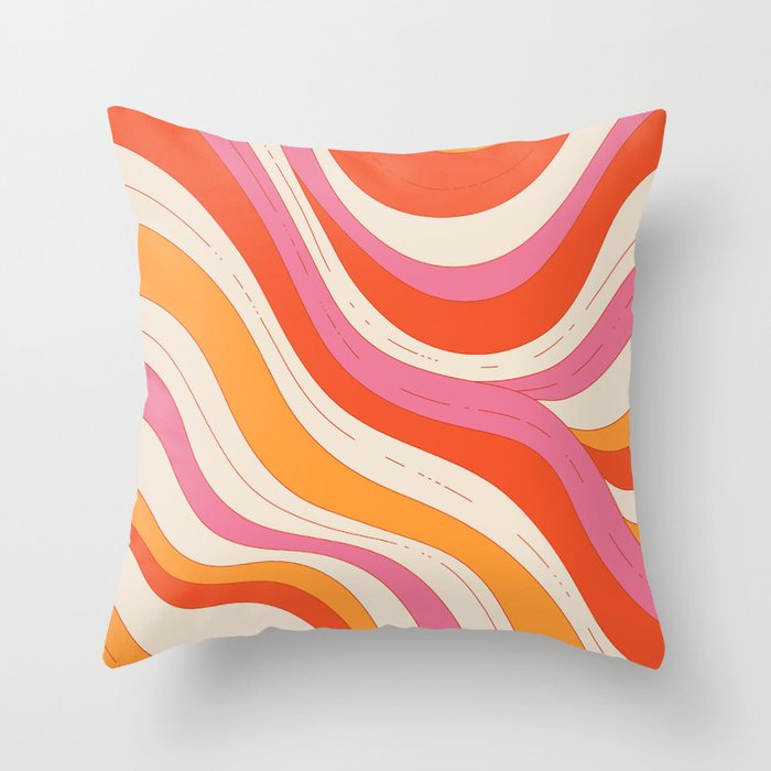 Orange Pink Abstract Retro 70s Throw Pillow Gallery Image 1