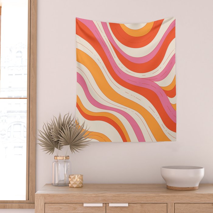 Orange Pink Abstract Retro 70s Wall Tapestry Gallery Image 2