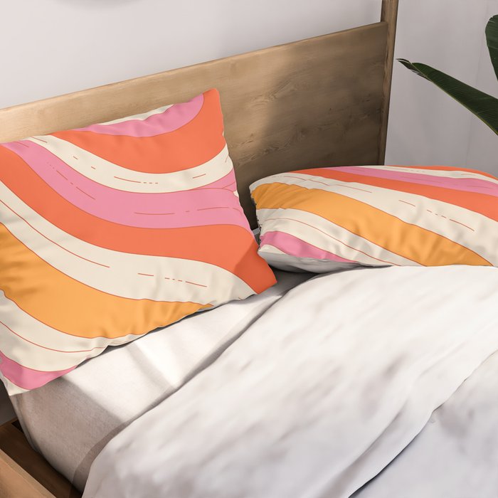 Orange Pink Abstract Retro 70s Pillow Sham Gallery Image 2
