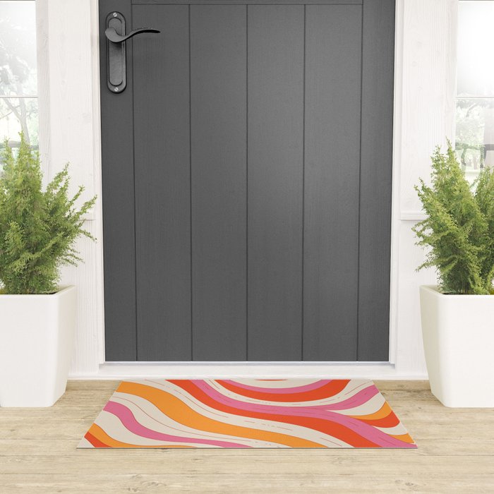 Orange Pink Abstract Retro 70s Welcome Mat Gallery Image 3