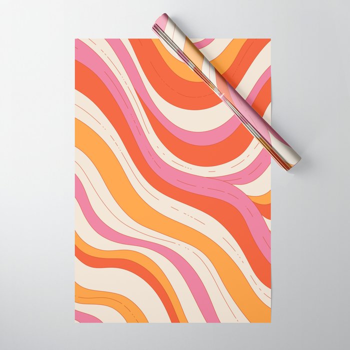 Orange Pink Abstract Retro 70s Wrapping Paper Gallery Image 1