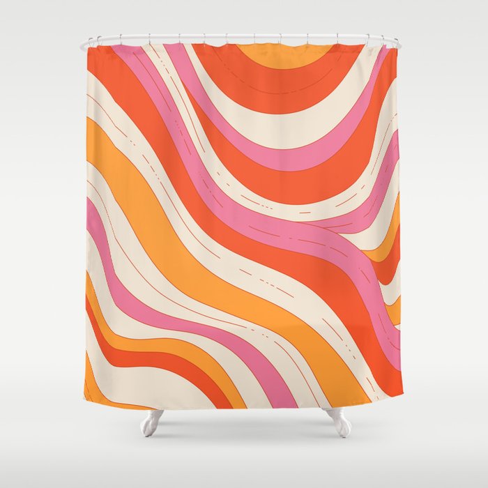 Orange Pink Abstract Retro 70s Shower Curtain Gallery Image 1