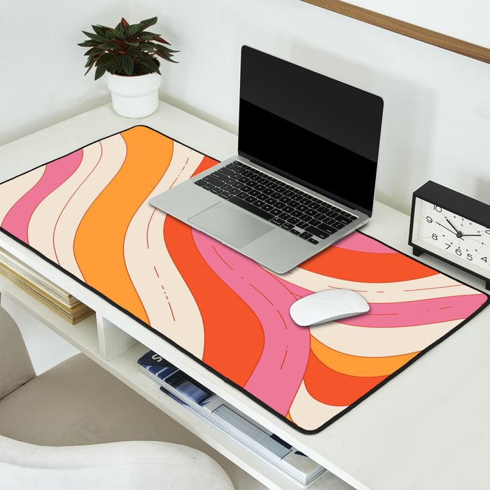 Orange Pink Abstract Retro 70s Desk Mat Gallery Image 2