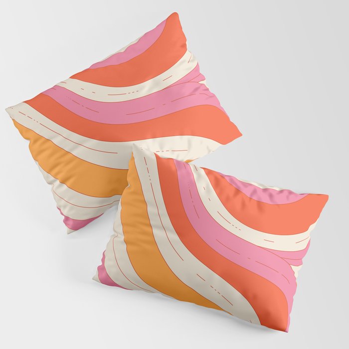 Orange Pink Abstract Retro 70s Pillow Sham Gallery Image 3